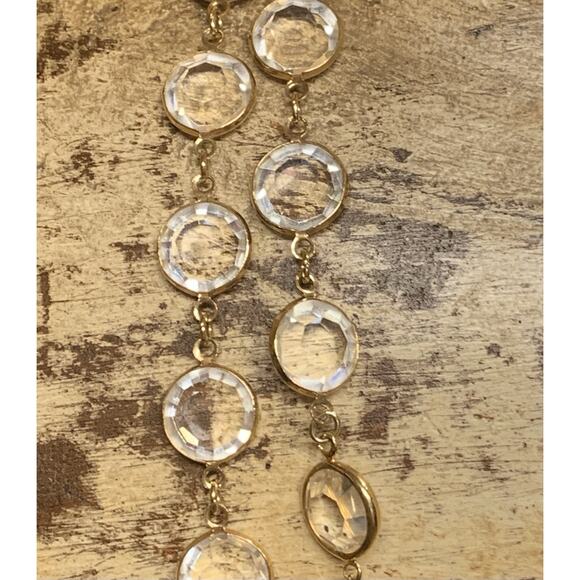 Gold Linked and Bezel Set Clear and Faceted Crystal Necklace 34 Inches Vintage - Picture 8 of 8